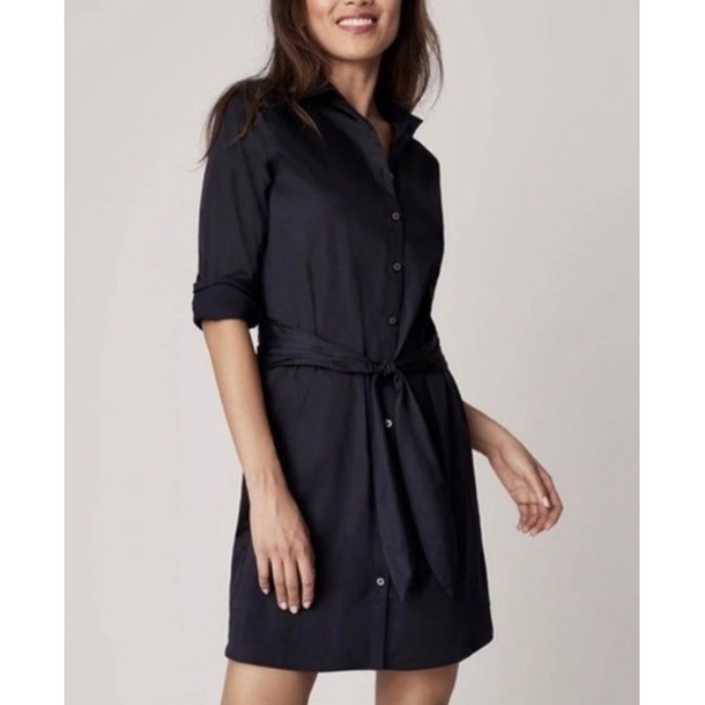 UNTUCKIT Angelina Shirt Dress Black Women Size 10 Long Sleeve Button Down Belted